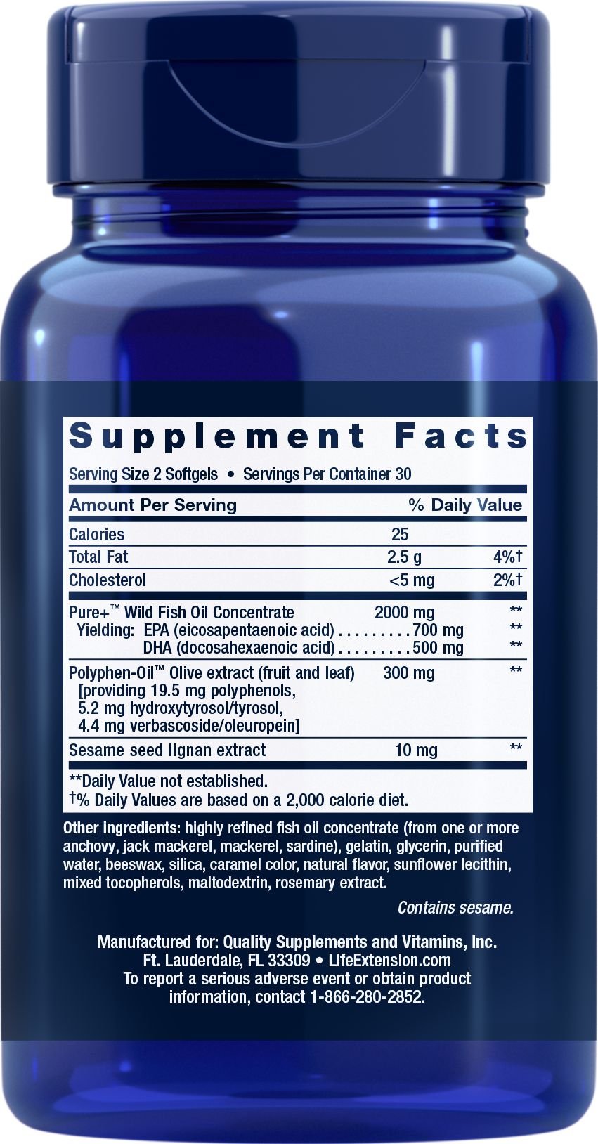 Super Omega-3 EPA/DHA Fish Oil, Sesame Lignans & Olive Extract