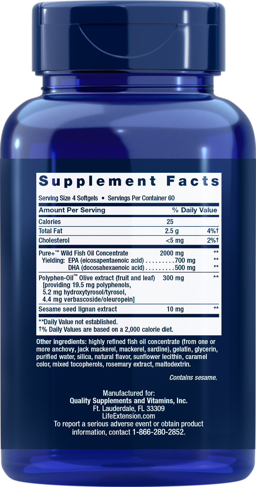 Super Omega-3 EPA/DHA Fish Oil, Sesame Lignans & Olive Extract