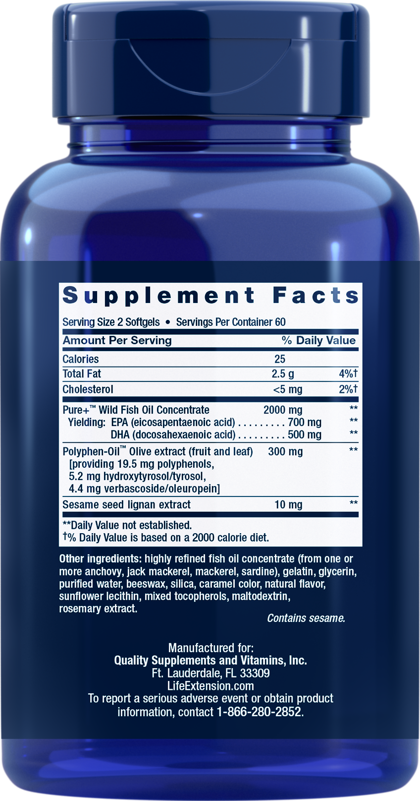 Super Omega-3 EPA/DHA Fish Oil, Sesame Lignans & Olive Extract