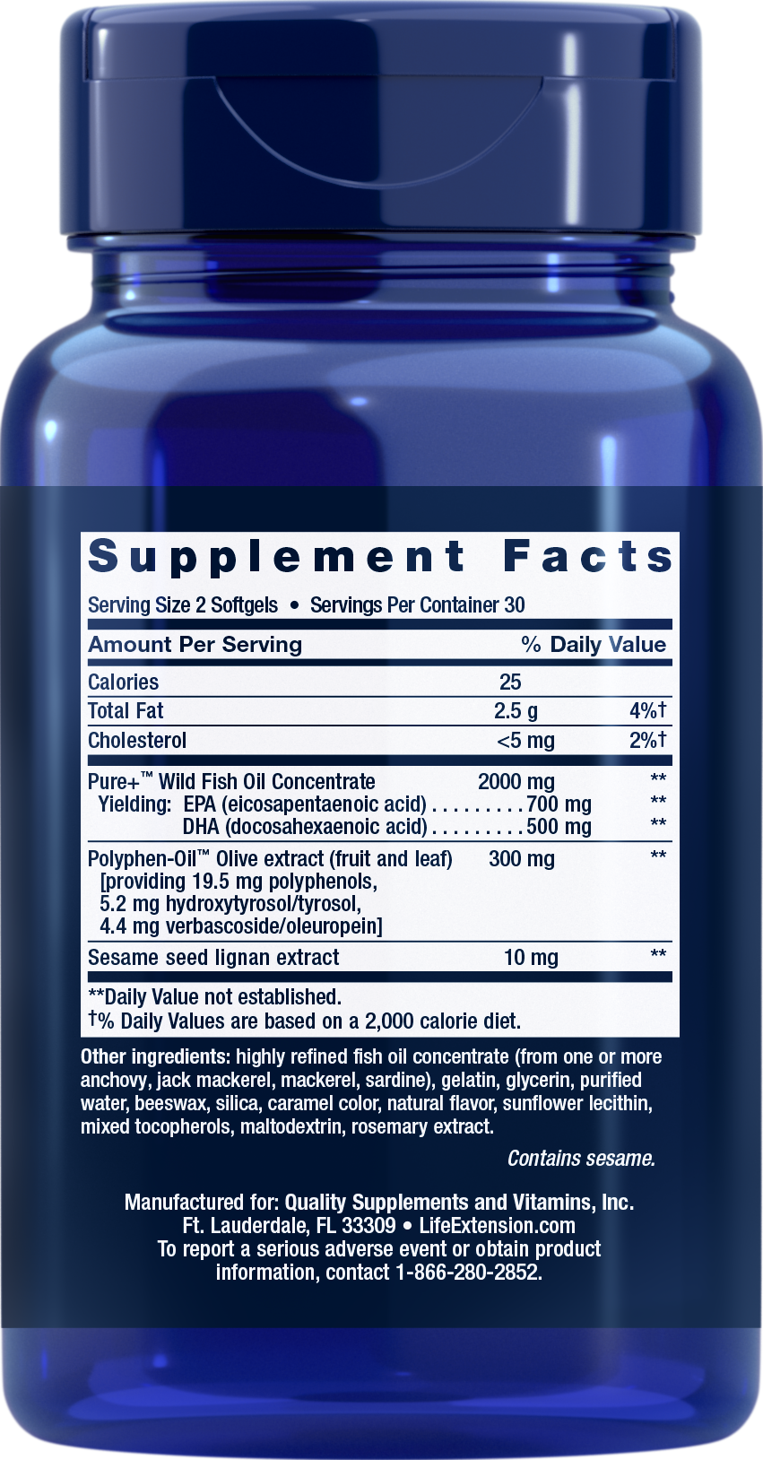 Super Omega-3 EPA/DHA Fish Oil, Sesame Lignans & Olive Extract