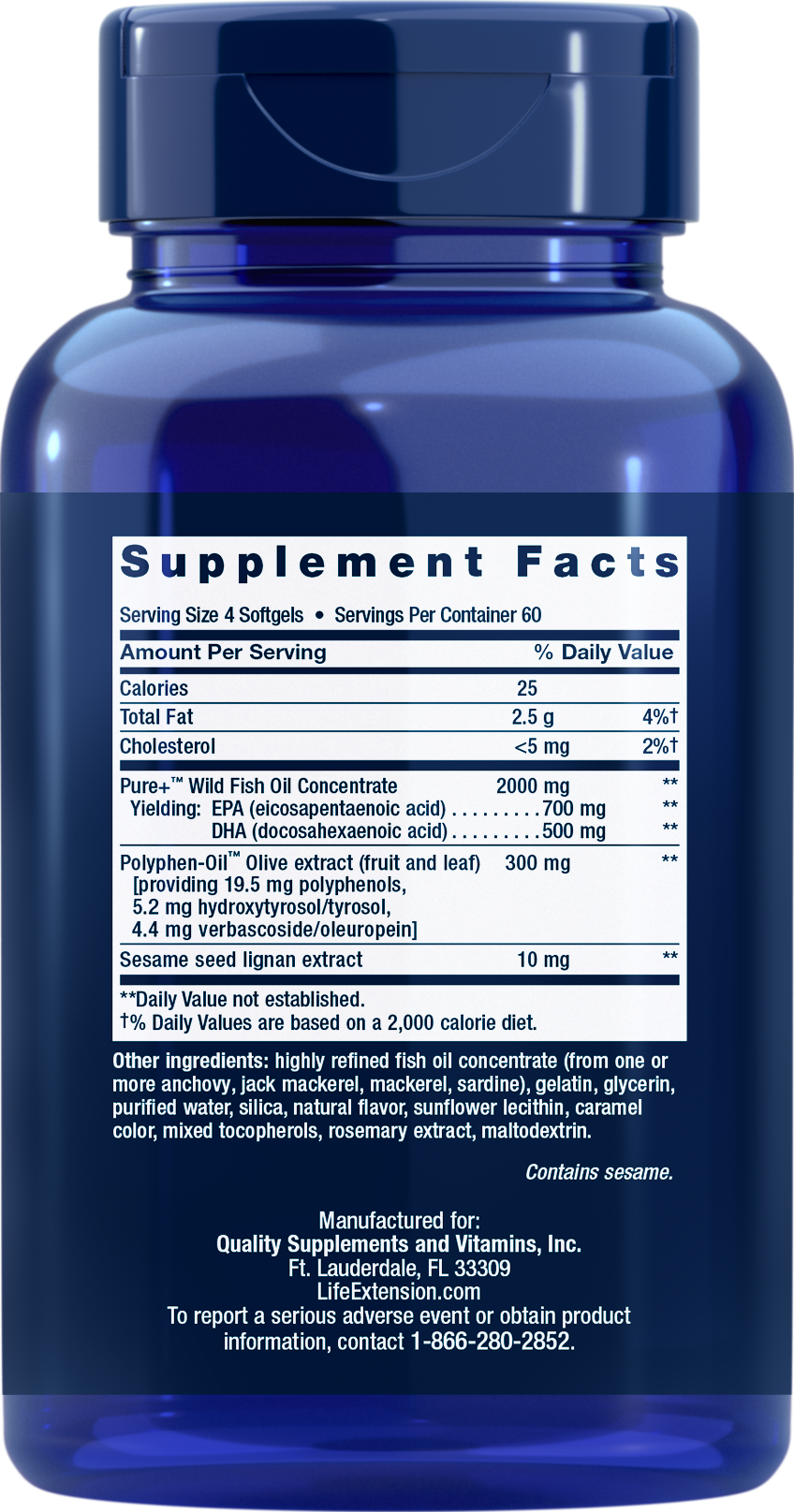 Super Omega-3 EPA/DHA Fish Oil, Sesame Lignans & Olive Extract